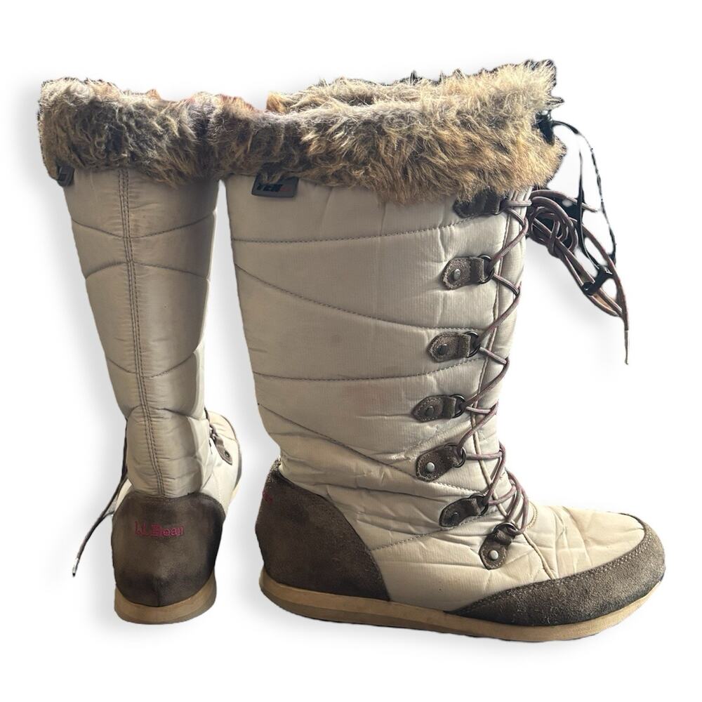 LL Bean 284883 Carrabassett Fur Lace-Up Knee High Winter Snow Boots Women's 9.5